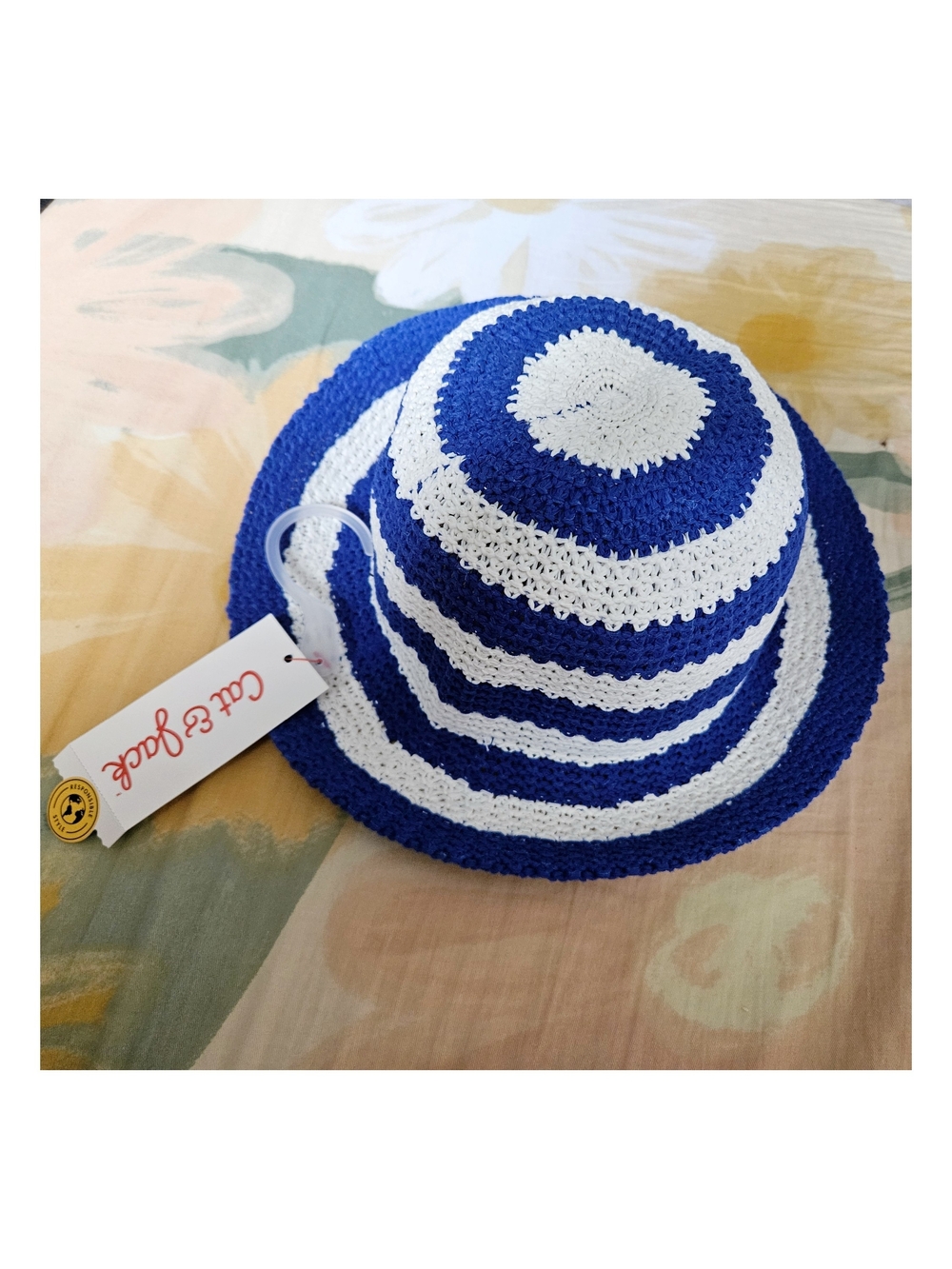 Cat & Jack - Blue and White Striped Crochet Toddler Sun Hat